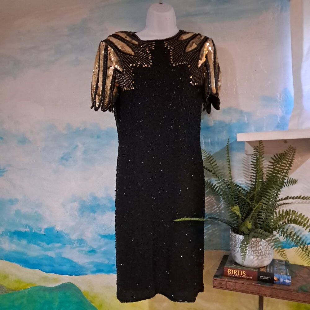 Stenay size 6 vintage sparkly black & gold dress, great condition